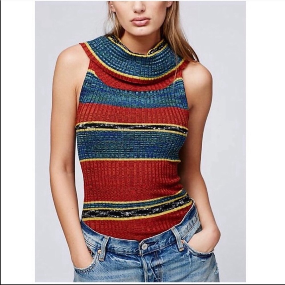 Free People Carly Cowl Neck Stripe Sweater Top M